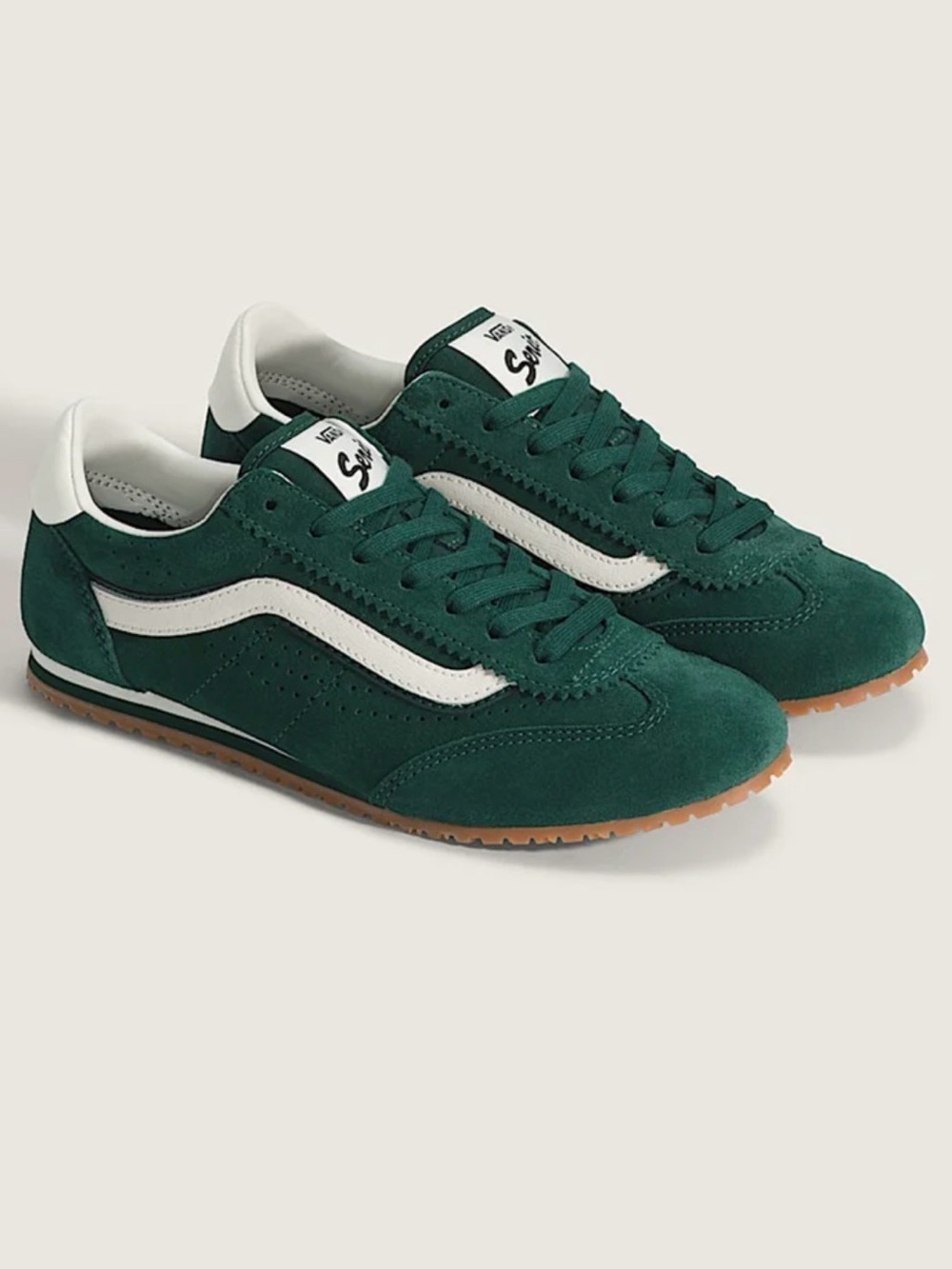 Vans in Green Suede Low-Top Sneakers with White Stripe